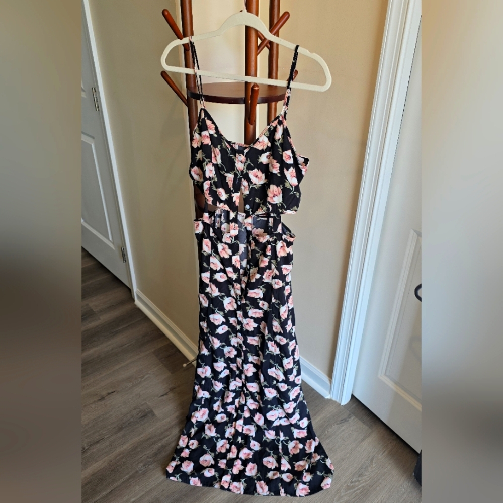 Floral Black and Pink Maxi Dress